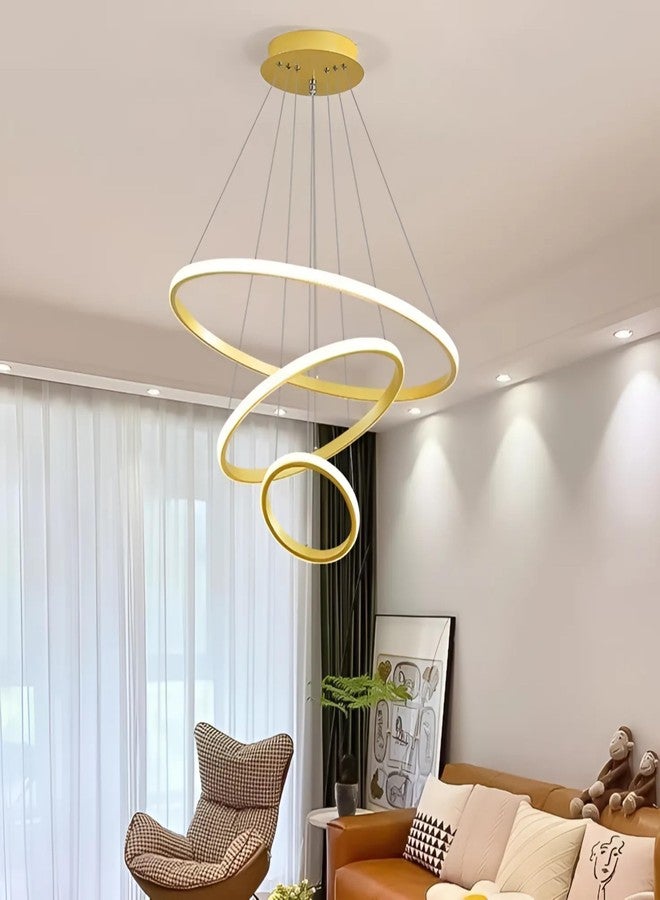 twixle 3 Led Ring Light Circular Chandelier Modern Metal Ceiling Light Hanging Lamp Chandelier Fixture Golden Semi Flush Mount Chandelier for Living Room Dining Room Bedroom and More (3 Colour led) - Image 2