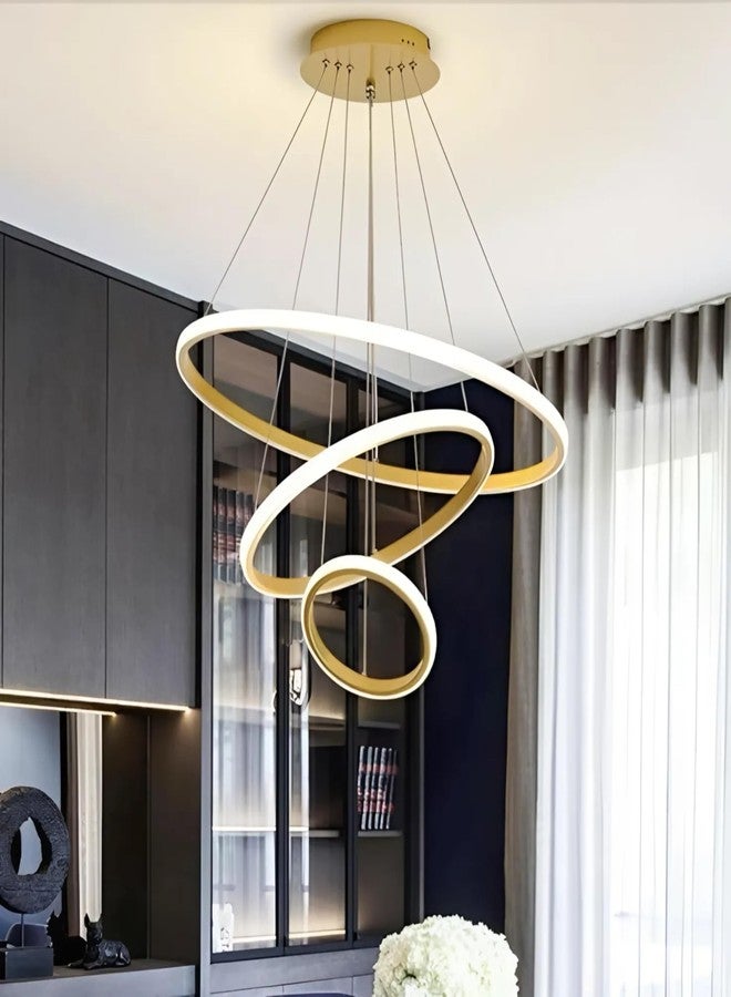 twixle 3 Led Ring Light Circular Chandelier Modern Metal Ceiling Light Hanging Lamp Chandelier Fixture Golden Semi Flush Mount Chandelier for Living Room Dining Room Bedroom and More (3 Colour led) - Image 1