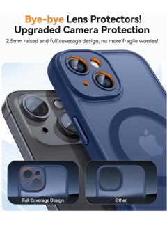 ESCASE Magnetic Cover for iPhone 14 (6.1 Inches) MagSafe Compatible [Full Camera Protection], Translucent Matte Slim Protective Shockproof Case, Blue  - Image 3