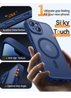 ESCASE Magnetic Cover for iPhone 14 (6.1 Inches) MagSafe Compatible [Full Camera Protection], Translucent Matte Slim Protective Shockproof Case, Blue  - Image 5