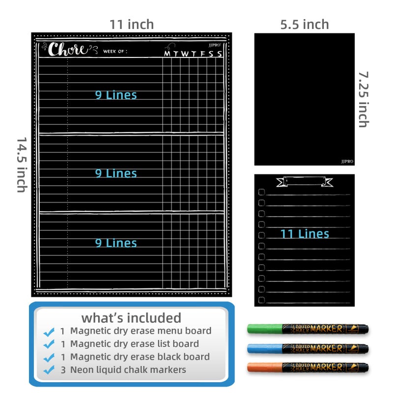 JJPRO Magnetic Dry Erase Chore Chart Blackboard for Fridge-Behavior Chart Chalkboard for Multiple Kids-One Chore Chart and Two Bonus Dry Erase Pad/Grocery Blackboards - Image 4