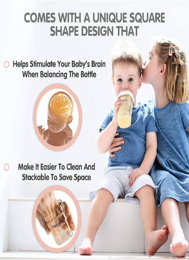 hegen Hegen Baby Bottles- Anti Colic Baby Bottles Wide Neck- Breastfeeding System 11 oz with Fast Flow Teats (2 Pack)  - Image 2