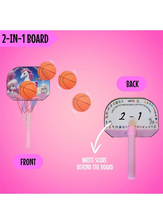 Estilo - Estilo Basketball for Kids 2 in1 Set with Adjustable Stand | 5 Level Adjustable Height with Stand and Ball | Portable Multi Activity Sports Basketball Game for 2+Year Kids (Unicorn) - Image 1
