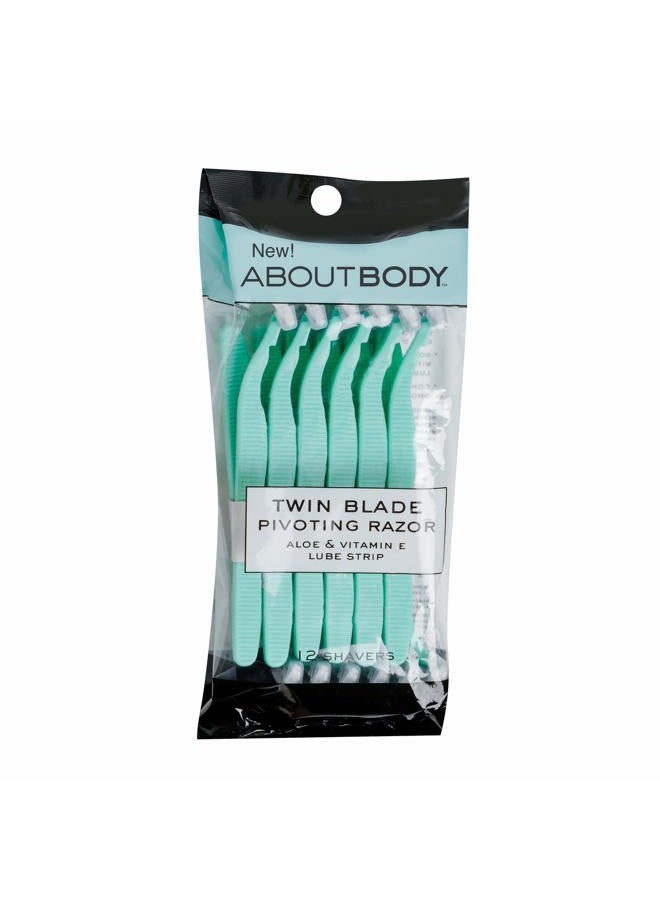 Kai About Face Body Twin Blade Pivoting Disposable Razors; 12 Shavers for Women; Curve-Hugging Pivoting Head with Aloe & Vitamin E Strip, Shaving Razors for Women