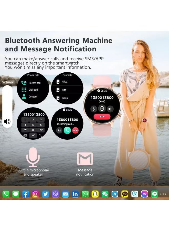 1.1'' AMOLED Smart Watch for Women, IP68 Waterproof Heart Rate Monitor Oxygen Tracking, Comes with a Gold Metal Strap and a Pink Silicone Strap - Image 3