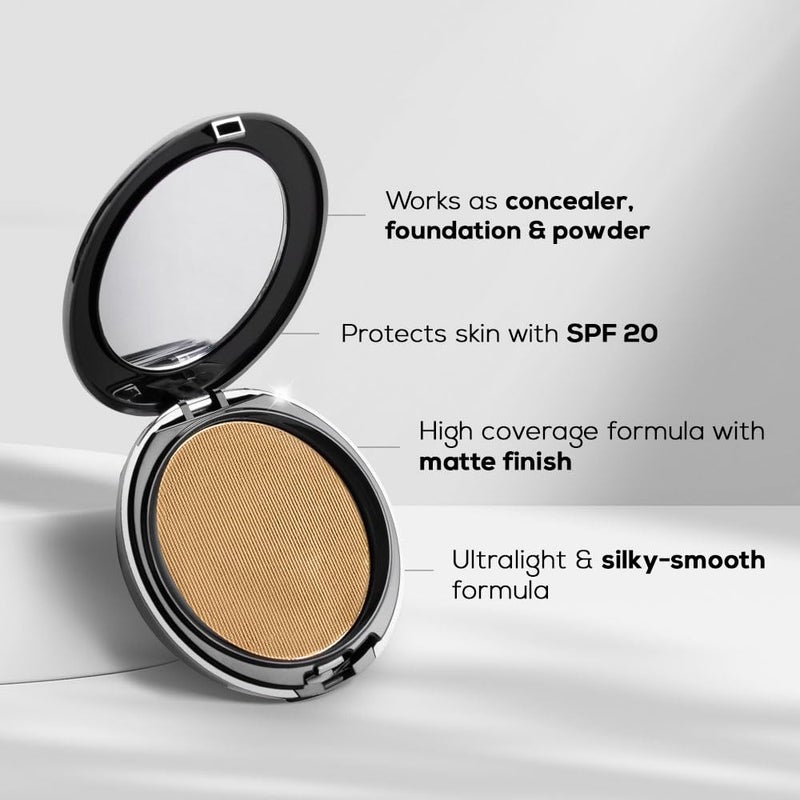 RENEE PRO HD 3 In 1 Compact Sable 9 Gm Works As Concealer Foundation Powder SPF 20 Matte Finish High Coverage Ultralight Silky Smooth Finish Enriched With Vitamin E C Aloe Vera - Image 4