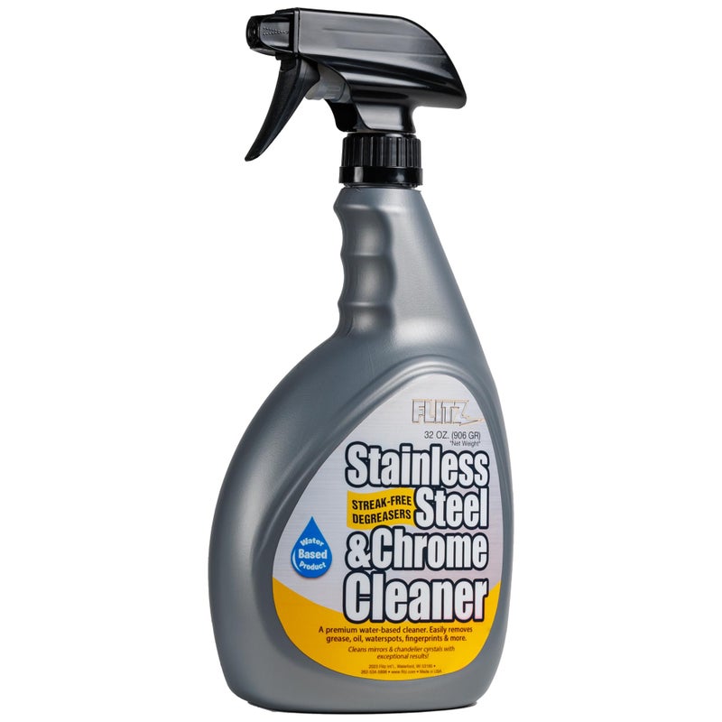 Flitz Stainless Steel & Chrome Clean - 32oz Bottle, USA-Made Stainless Steel Cleaner Spray for Appliances - Grill, Fridge, Sink Stain Remover - Also Works on Aluminum Surfaces (1 Pack) - Image 1