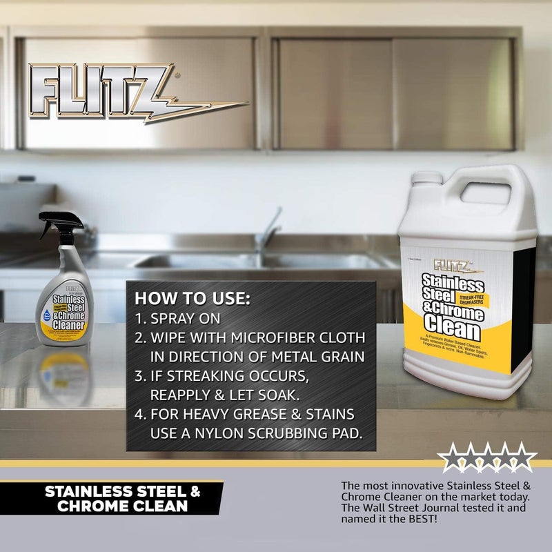 Flitz Stainless Steel & Chrome Clean - 32oz Bottle, USA-Made Stainless Steel Cleaner Spray for Appliances - Grill, Fridge, Sink Stain Remover - Also Works on Aluminum Surfaces (1 Pack) - Image 5