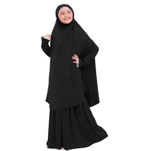 ODIZLI Ramadan Muslim Dress For Kids Girls Abayas Arabic Dress For Girl Muslim Prayer Robes Long Sleeve Hijab Dress with Skirts Kaftan Jilbab Arabian Islamic Muslim Girls Eid Dresses Black 78 Years - Image 1
