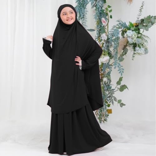 ODIZLI Ramadan Muslim Dress For Kids Girls Abayas Arabic Dress For Girl Muslim Prayer Robes Long Sleeve Hijab Dress with Skirts Kaftan Jilbab Arabian Islamic Muslim Girls Eid Dresses Black 78 Years - Image 3