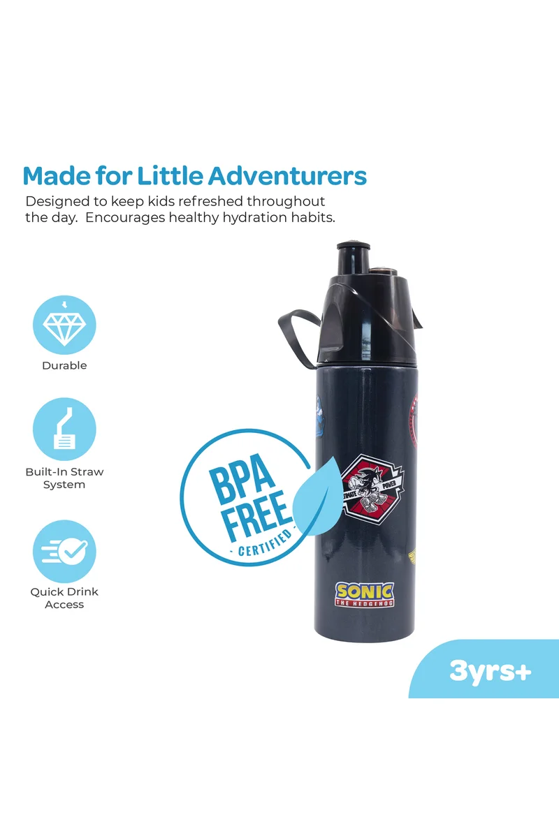 مون MOON Licensed Sonic Kids Water Bottle with Spray Mist | Cooling Spray | BPA-Free  Stainless Steel | Leak-Proof for School, Camping, Hiking, Outdoor Play | Boys Water Bottle |500ml