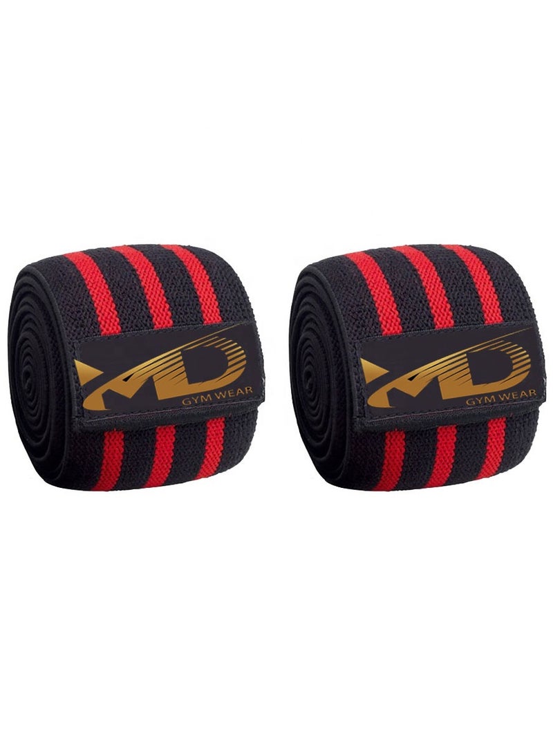 Knee Support Wraps for Weightlifting, Fitness & Gym Workouts 2Pcs, Red