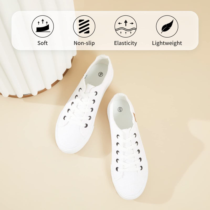 XRH Women's Sneakers Canvas Shoes for Women Lace up Fashion Canvas Sneakers Classic Low Top Casual Shoesï¼ˆWhite.US8ï¼‰ - Image 5