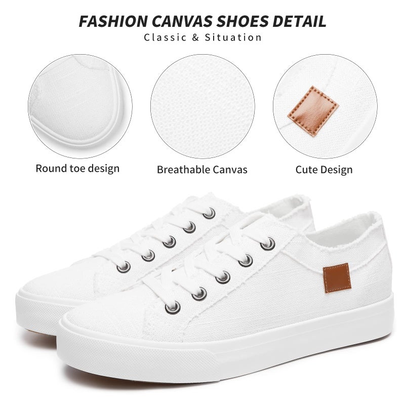 XRH Women's Sneakers Canvas Shoes for Women Lace up Fashion Canvas Sneakers Classic Low Top Casual Shoesï¼ˆWhite.US8ï¼‰ - Image 4
