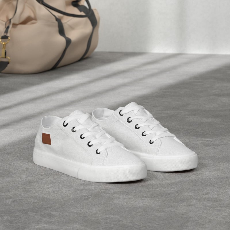 XRH Women's Sneakers Canvas Shoes for Women Lace up Fashion Canvas Sneakers Classic Low Top Casual Shoesï¼ˆWhite.US8ï¼‰ - Image 3