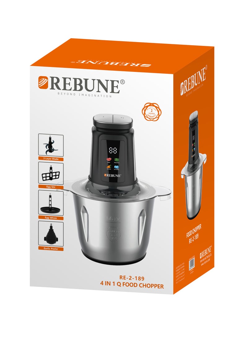 REBUNE Electric Meat and Vegetable Chopper 3L Capacity 500W Digital Display 3 L 500 W RE-2-189 Black - Image 3