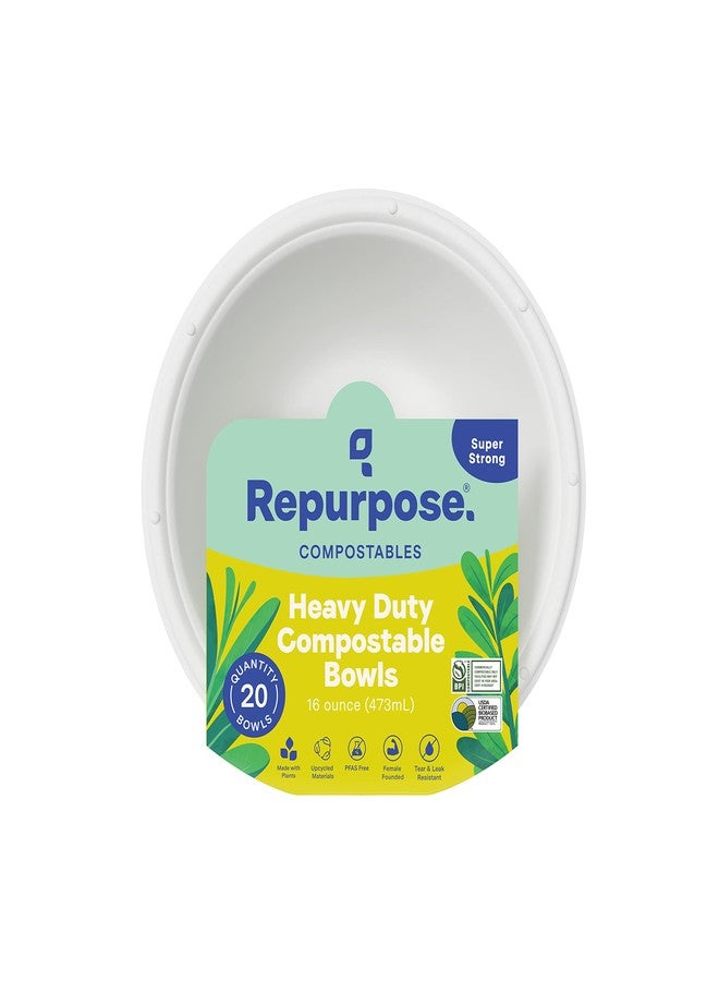 Repurpose Compostables Bowls Disposable Heavy Duty, 16 oz, Eco-Friendly, Made from Plants, Durable, Microwave Safe, 20 count, 1 Pack - Image 1