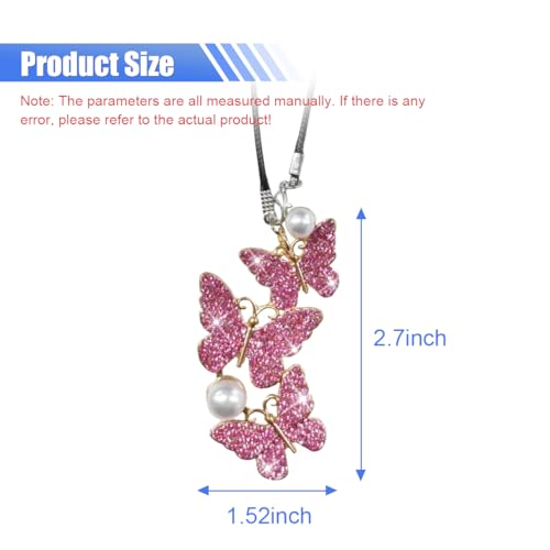 BDZMC Bling Butterfly Diamond Car Hanging Accessories, Crystal Rear View Mirror Charms, Hanging Ornament Pendant Lucky Presents for Women, Interior Decoration Accessories (Pink) - Image 2