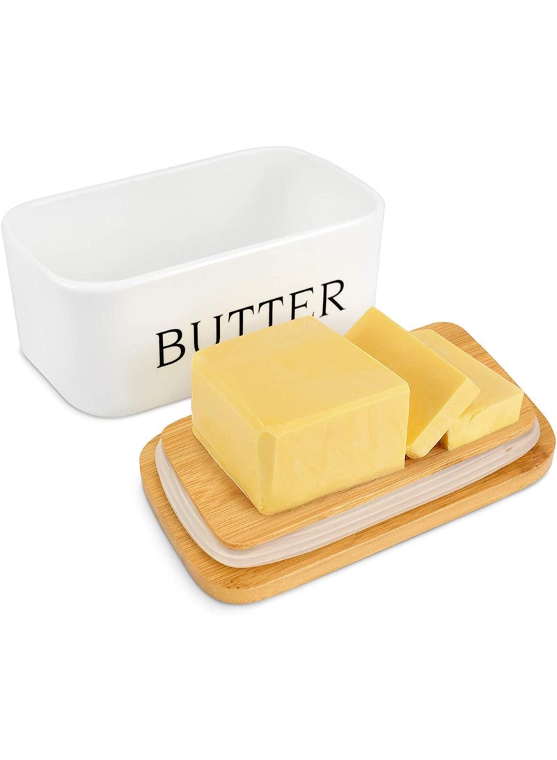 Ceramic butter dish with a wooden lid, butter container with a silicone airtight rim - Image 1