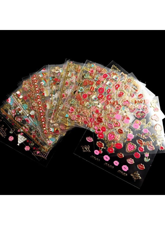 30 ورقة ملصقات أظافر لعيد الحب، ملصقات أظافر على شكل قلوب حمراء ثلاثية الأبعاد ذاتية اللصق، ملصقات ورود وشفاه وقبلات لتزيين الأظافر، لوازم تزيين أظافر الأكريليك بنفسك للنساء والفتيات. - Image 3