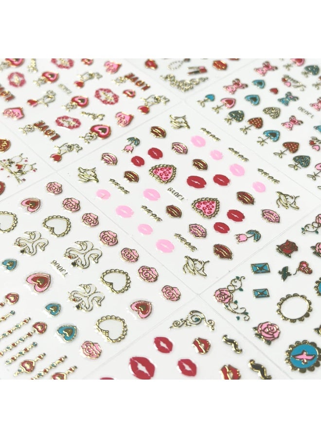 30 ورقة ملصقات أظافر لعيد الحب، ملصقات أظافر على شكل قلوب حمراء ثلاثية الأبعاد ذاتية اللصق، ملصقات ورود وشفاه وقبلات لتزيين الأظافر، لوازم تزيين أظافر الأكريليك بنفسك للنساء والفتيات. - Image 5