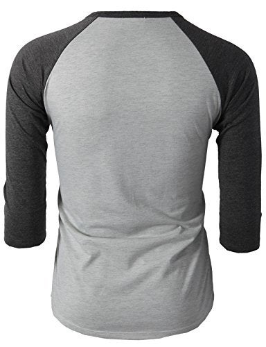H2H Men's Fashionable 3/4 Sleeve Henley Baseball Jersey Knit T Shirt with Color Blocked Charcoal US 2XL/Asia 3XL (CMTTS0174) - Image 3