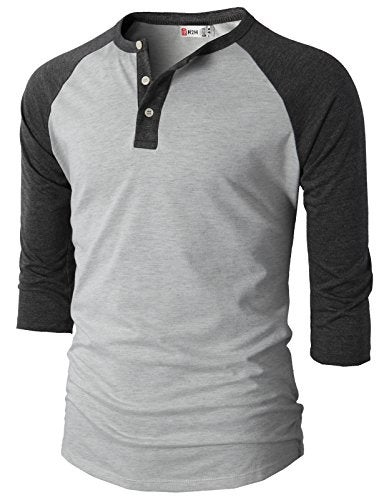 H2H Men's Fashionable 3/4 Sleeve Henley Baseball Jersey Knit T Shirt with Color Blocked Charcoal US 2XL/Asia 3XL (CMTTS0174) - Image 1