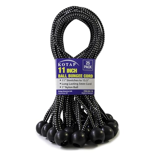Kotap BB-11B Ball Bungee Cord, Heavy-Duty & Versatile, Indoor & Outdoor, Tarp Tie-Down, Organize & Secure, 11 Inch, Black, 25 Pack - Image 1