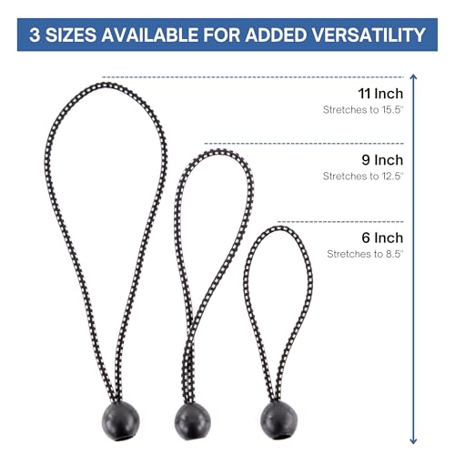 Kotap BB-11B Ball Bungee Cord, Heavy-Duty & Versatile, Indoor & Outdoor, Tarp Tie-Down, Organize & Secure, 11 Inch, Black, 25 Pack - Image 3
