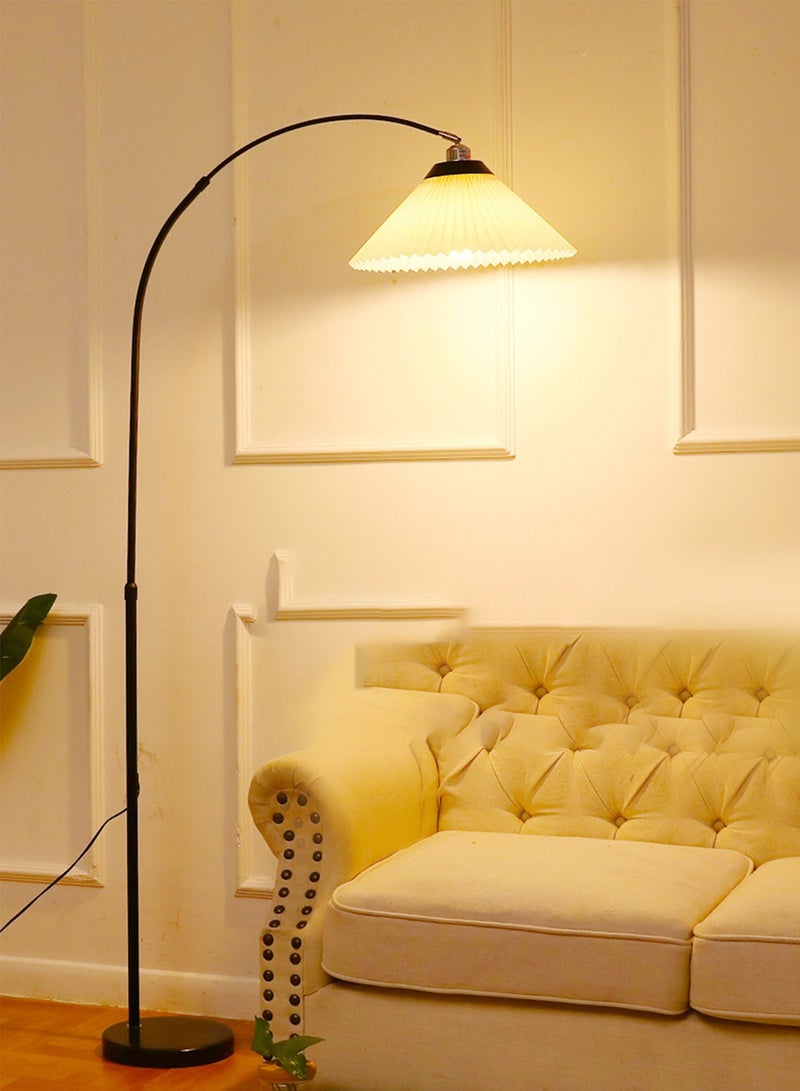 Sharpdo Modern Simple Curved Pole Floor Lamp Nordic Adjustable Atmosphere Fabric Floor Lighting For Bedroom Living Room Standing Lamp With Fabric Pleated Lampshade - Image 2