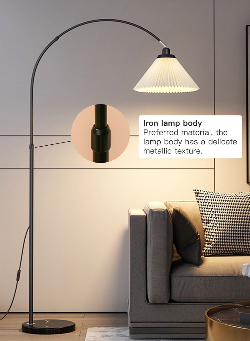 Sharpdo Modern Simple Curved Pole Floor Lamp Nordic Adjustable Atmosphere Fabric Floor Lighting For Bedroom Living Room Standing Lamp With Fabric Pleated Lampshade - Image 5