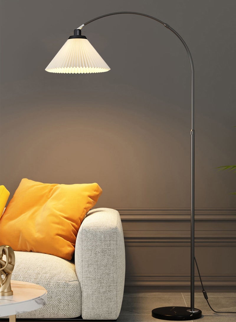 Sharpdo Modern Simple Curved Pole Floor Lamp Nordic Adjustable Atmosphere Fabric Floor Lighting For Bedroom Living Room Standing Lamp With Fabric Pleated Lampshade - Image 3
