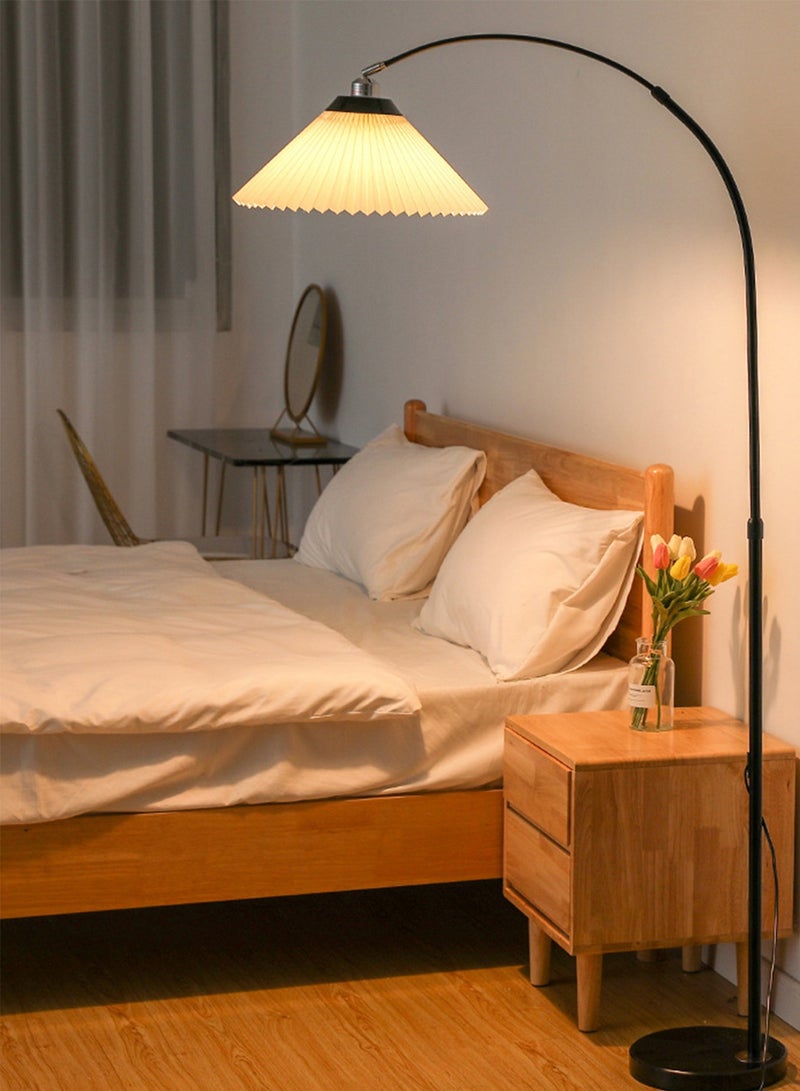 Sharpdo Modern Simple Curved Pole Floor Lamp Nordic Adjustable Atmosphere Fabric Floor Lighting For Bedroom Living Room Standing Lamp With Fabric Pleated Lampshade - Image 4