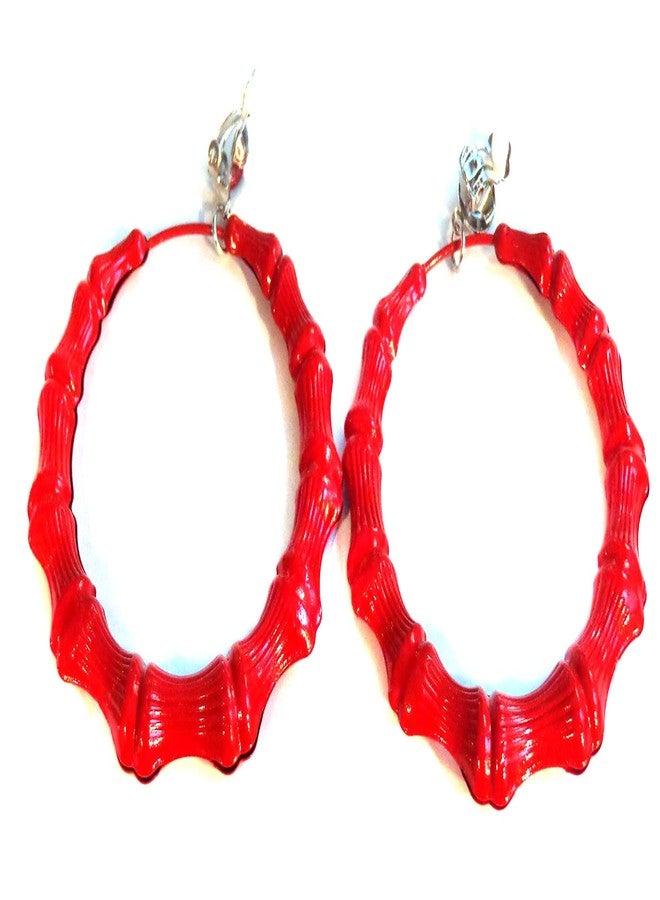Divas Diggables Clip-on Earrings Red Bamboo Hoop Earrings 3 inch Hoops - Image 1
