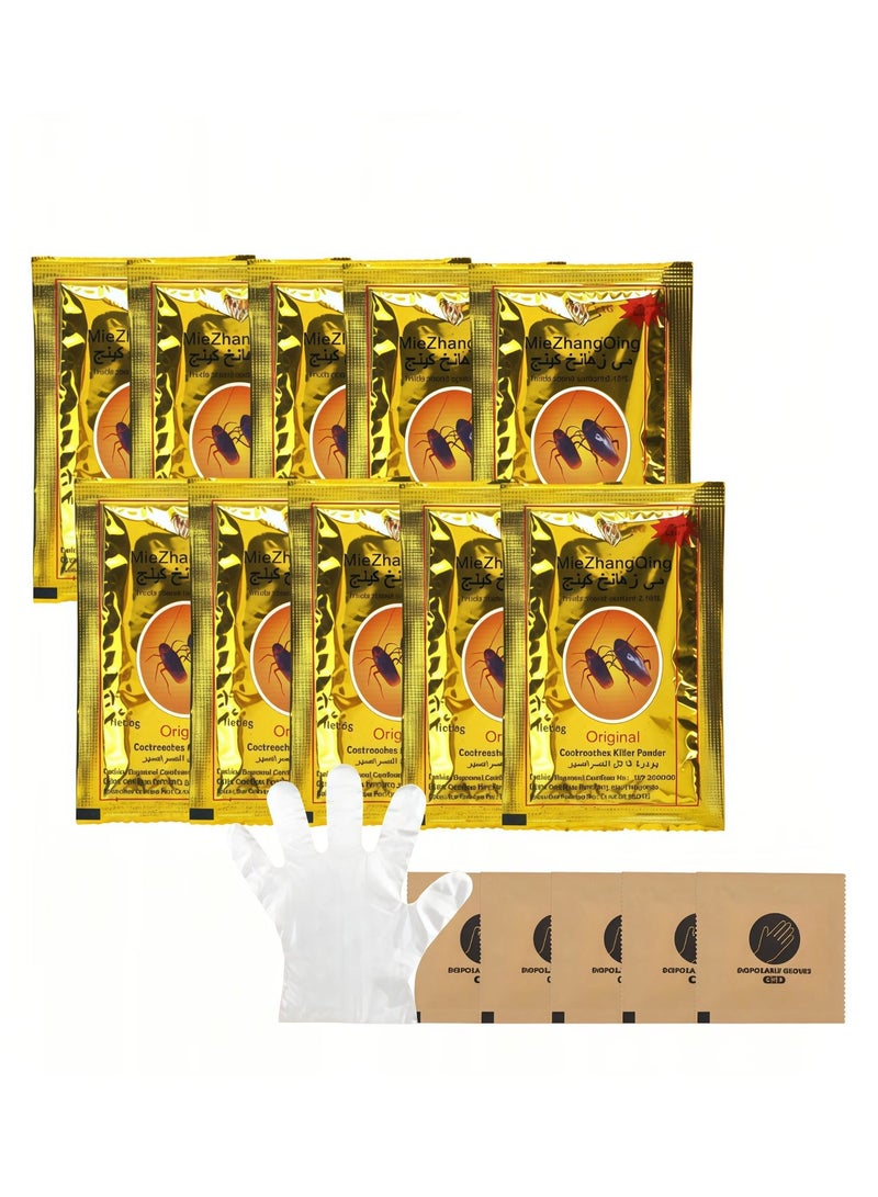 Miezhang Qing 10 Pack Cockroach Killer Powder with Disposable Gloves - Imidacloprid 2.15% - Fast Acting Odorless Pest Control for Home & Commercial  Use - Image 1
