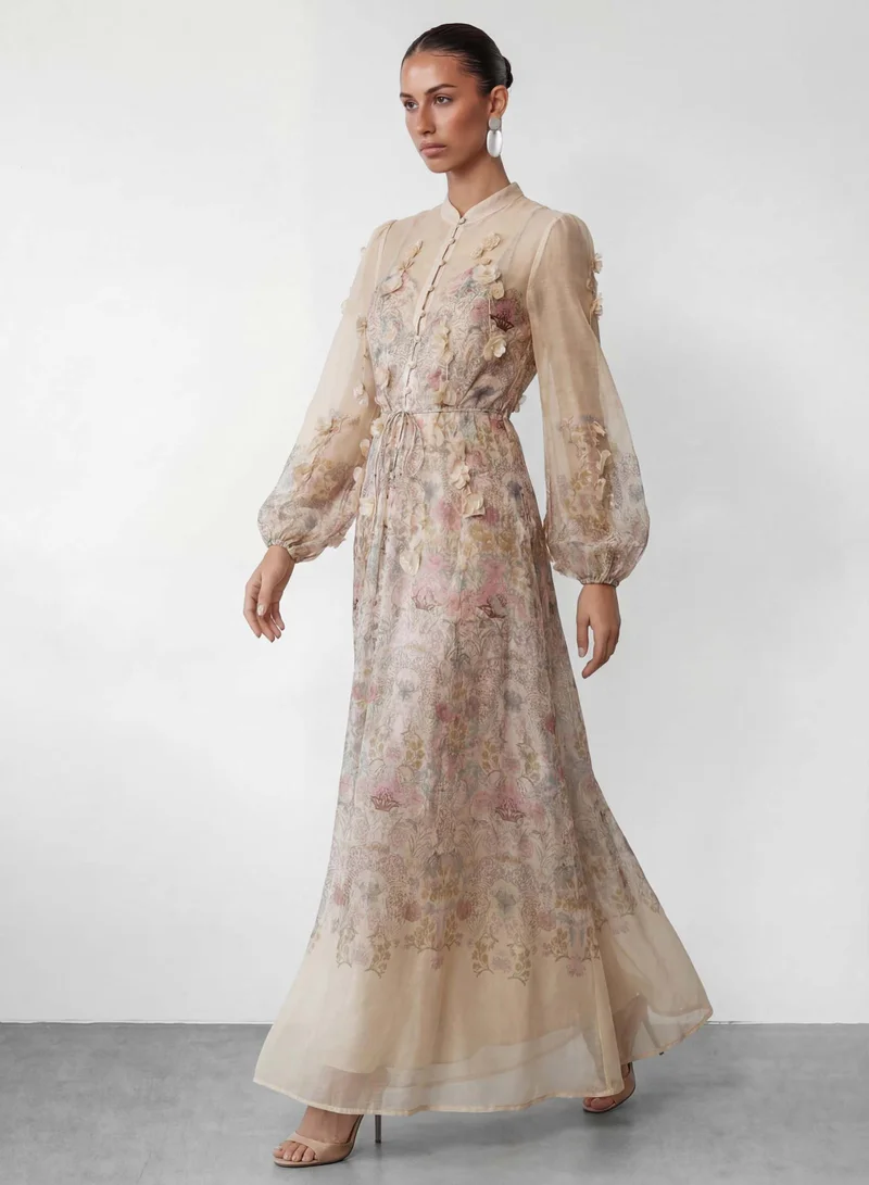 Sunfere Precious Time Apricot Floral Applique Chiffon Maxi Dress