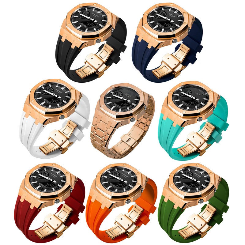 Generic Oak Wood GA2100 Mod Case 316L Forged Steel Watch Shell Rose gold shell 