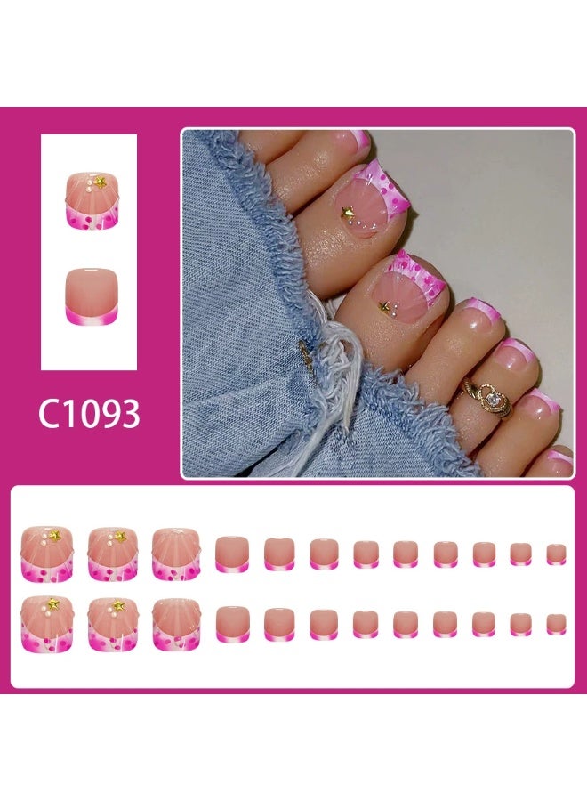 Goolsky Short Square Toe Nails with Hot Pink Polka Dots & 3D Star Pearls - Image 2