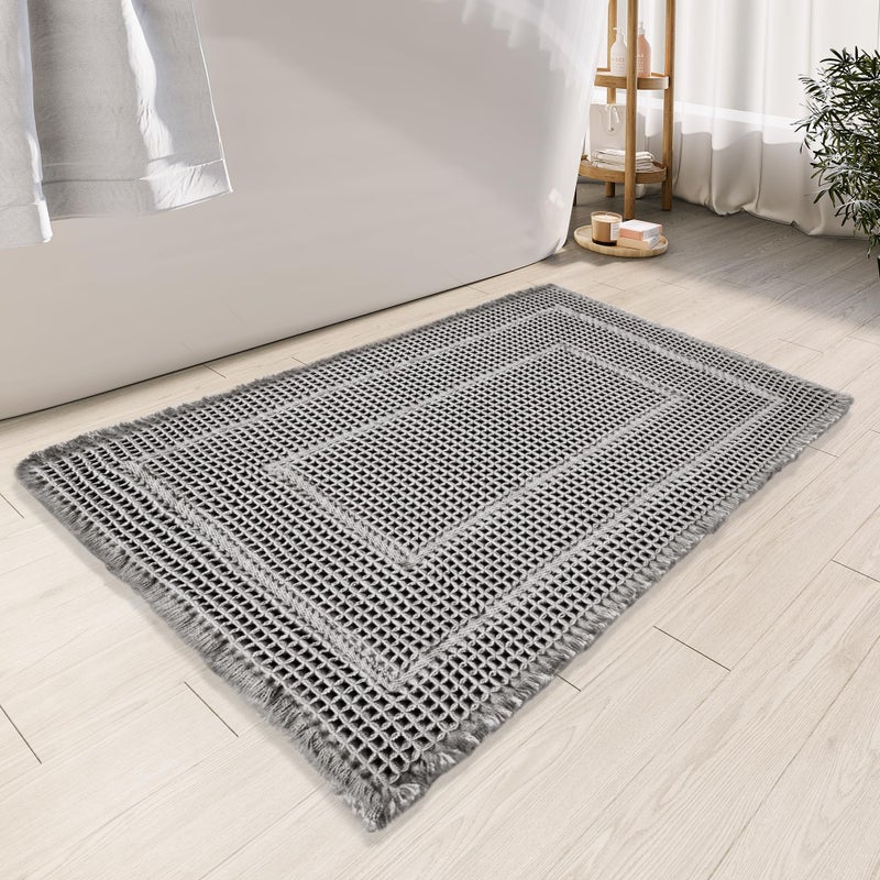 BULULOM Bathroom Floor MatBoho Bathroom MatSuper Absorbent Bath Rug Non Slip WashableBathroom Rugs Quick Dry Shower Mats Ultra Soft Bath Mat TowelGrey1830