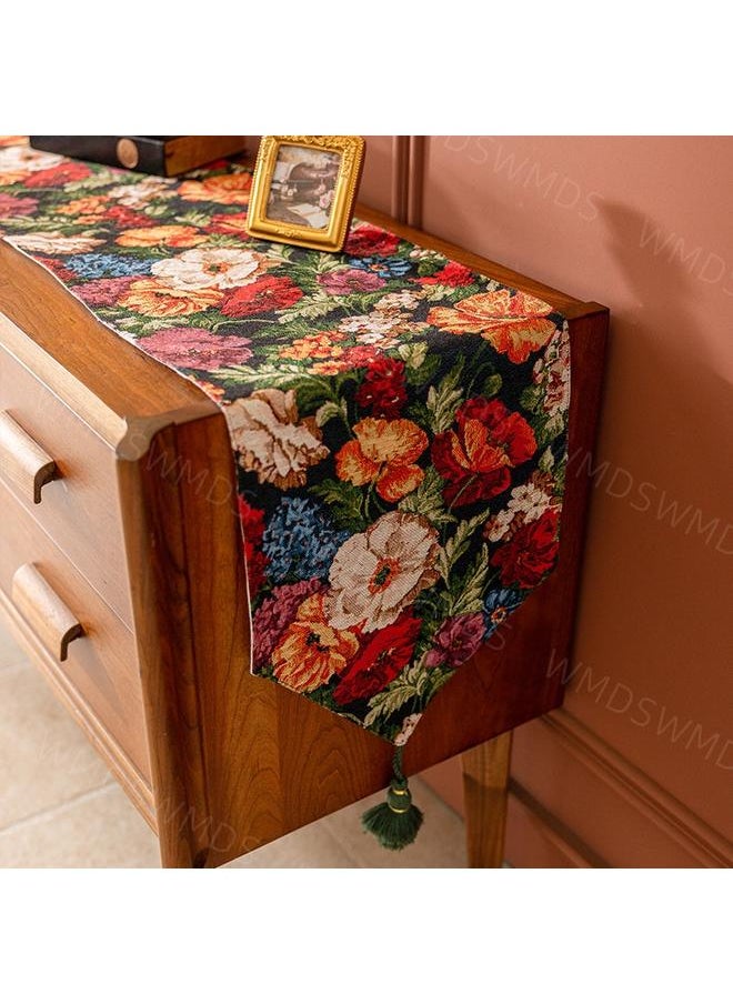 Bluejw - Household American Style Light Luxury Jacquard Embroidery Sense Advanced Sense Bucket Long Strip Living Room Western Dining Table Table Runner Tea Flag Cloth Vintage - Image 1