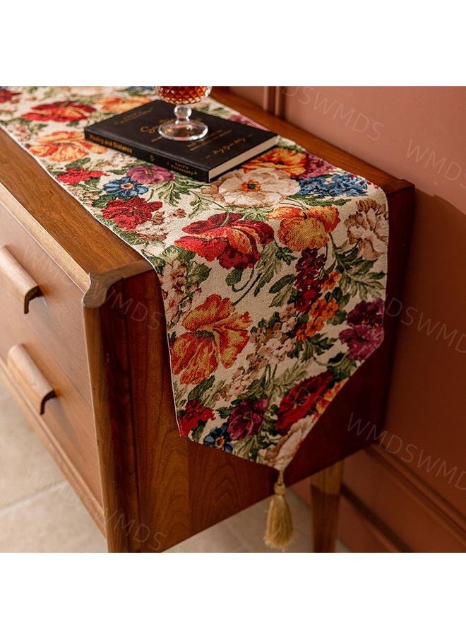 Bluejw - Household American Style Light Luxury Jacquard Embroidery Sense Advanced Sense Bucket Long Strip Living Room Western Dining Table Table Runner Tea Flag Cloth Vintage - Image 1