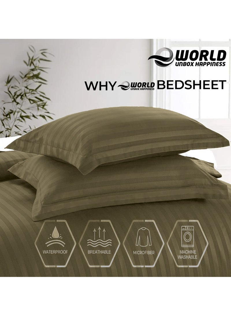 Eworld 4-Piece Luxury Super King Olive Green Striped Bedding Set (Flat Sheet 280×280 cm, Fitted Sheet 200×200+30 cm, 2 Pillowcases 50×75 cm) – Premium Microfiber, Hotel-Style Comfort - Image 3