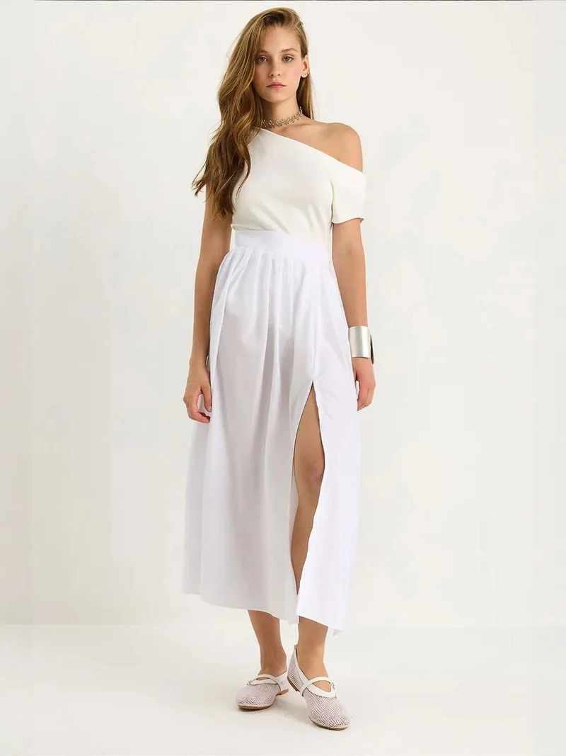 Bianco Lucci LUCCI High Waist Maxi Skirt with Slit