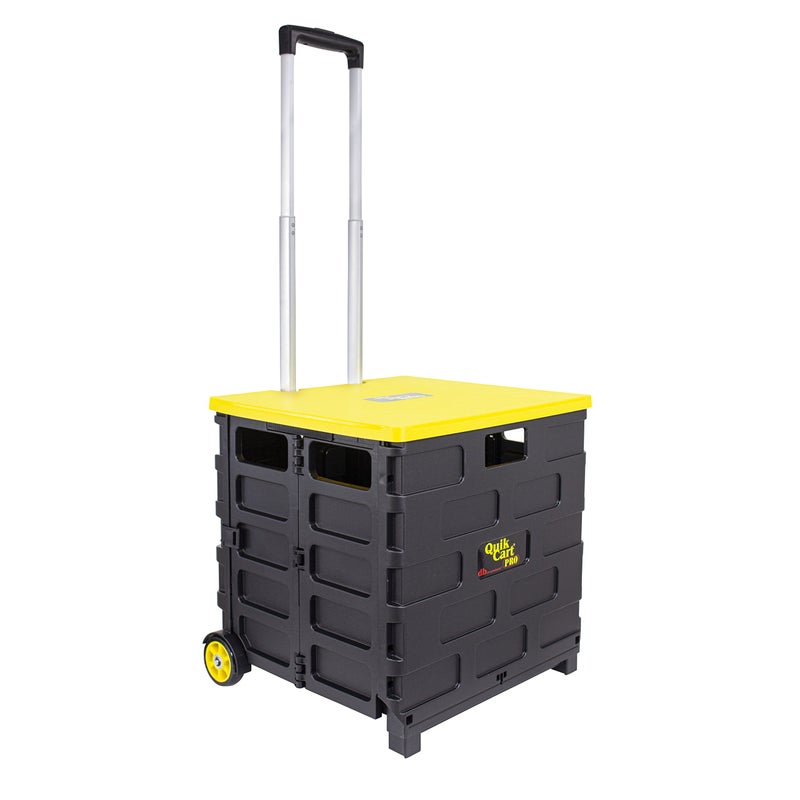 dbest products dbest products Quik Cart Pro Wheeled Rolling Crate Teacher Utility with seat Heavy Duty Collapsible Basket with Handle Yellow