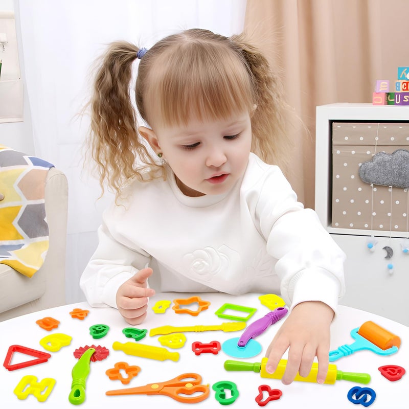 iShyan Dough Tools 55 PCS Dough Play Tools Set for Kids, Plastic Alphabet Numbers Shapes Cutters, Rollers, Scissors - Image 4