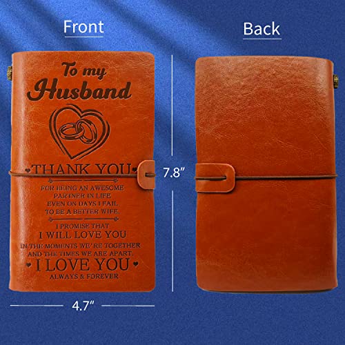 MALLAbyLAMMA Husband Journal from Wife, Husband Wallet Card Engraved, Husband Keychain, To My Husband Leather Journal 140 Pages Writing Notebook, Gift for Husband Birthday Christmas Valentine Anniversary - Image 3