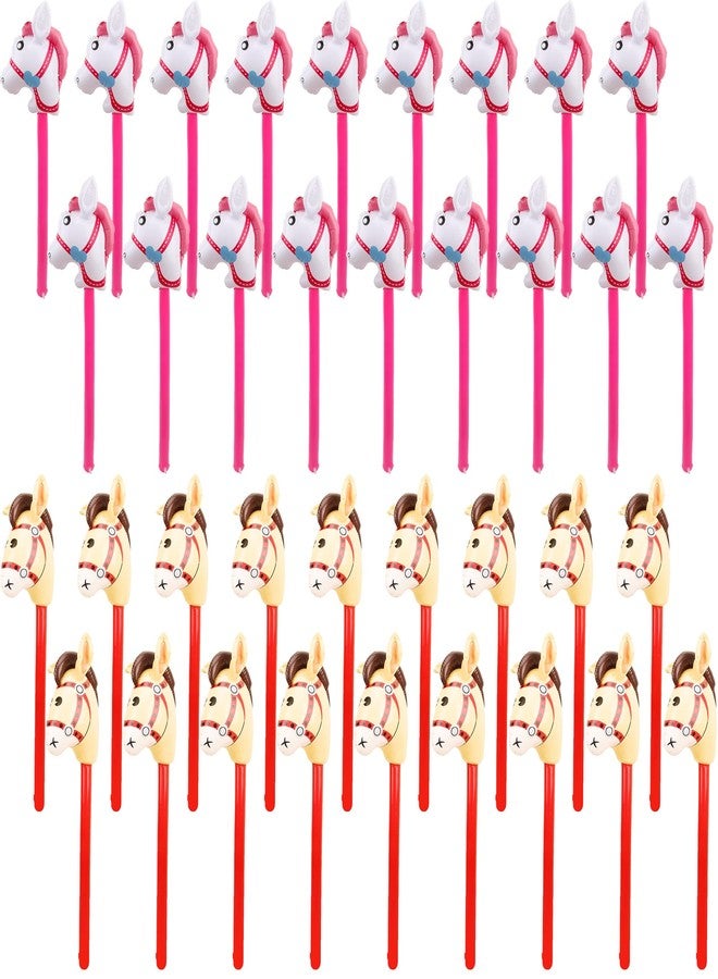 Haconba 36 Pcs 40 Inch Inflatable Stick Horse Bulk Blow up Cowboy Horsehead Stick Balloon for Birthday Pool Beach Cowboy Party Supplies, 2 Colors - Image 1