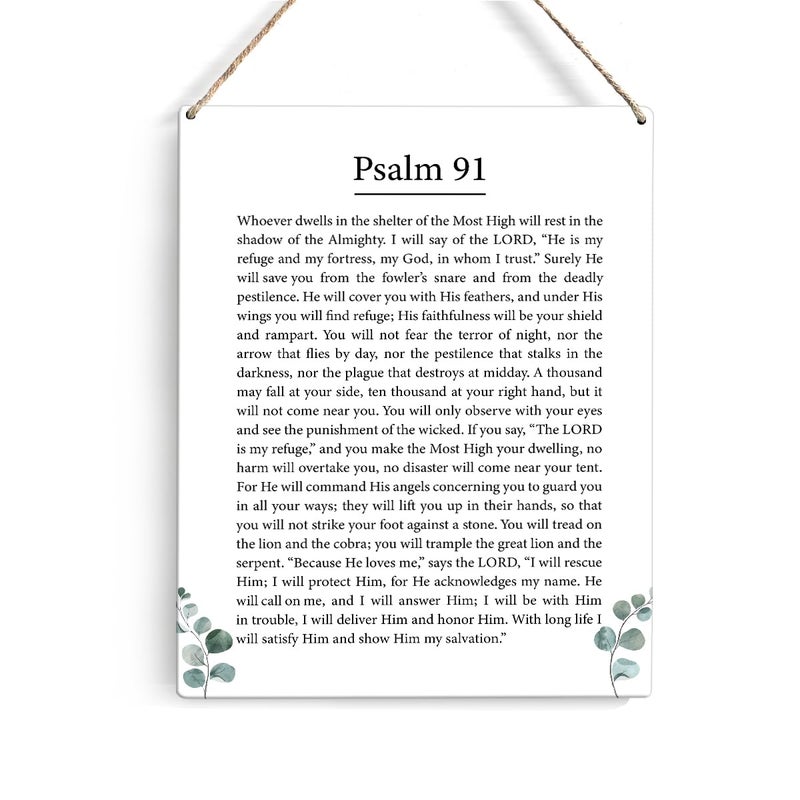 GUDIAO Inspirational Bible Verse Signs Wall Decor Religious Psalm 91 Wood Plaque Print Scripture Wooden Hanging Sign Decoration for Home Living Room Door 8"" x 10"" - Image 1