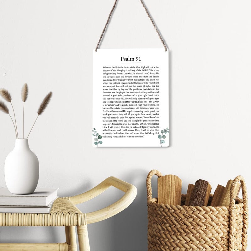 GUDIAO Inspirational Bible Verse Signs Wall Decor Religious Psalm 91 Wood Plaque Print Scripture Wooden Hanging Sign Decoration for Home Living Room Door 8"" x 10"" - Image 4