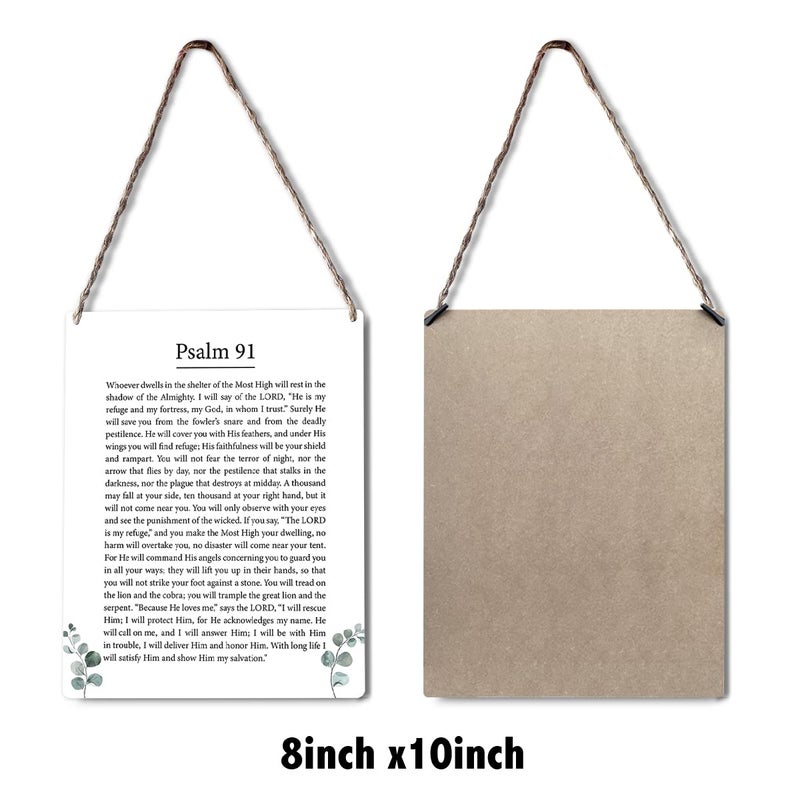 GUDIAO Inspirational Bible Verse Signs Wall Decor Religious Psalm 91 Wood Plaque Print Scripture Wooden Hanging Sign Decoration for Home Living Room Door 8"" x 10"" - Image 2